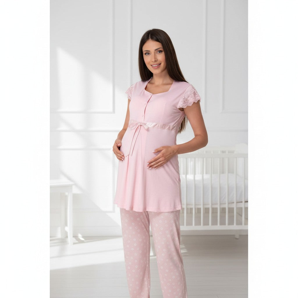 Pink pyjama & robe set by Mini Plum – square neck pyjama & robe set for pregnancy & postpartum, machine washable