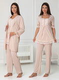 Beige maternity pyjama & robe set by Mini Plum – breastfeeding-friendly nursing nightwear in soft cotton modal