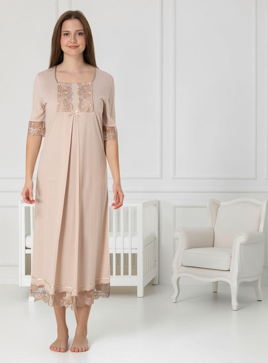 Beige 4-piece maternity set by Mini Plum – lace detail and square neck, maternity & nursing