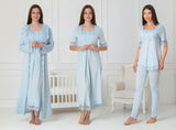Blue 4 piece hospital bag set by Mini Plum – breastfeeding-friendly nursing nightie, pyjamas & robe hospital bag set