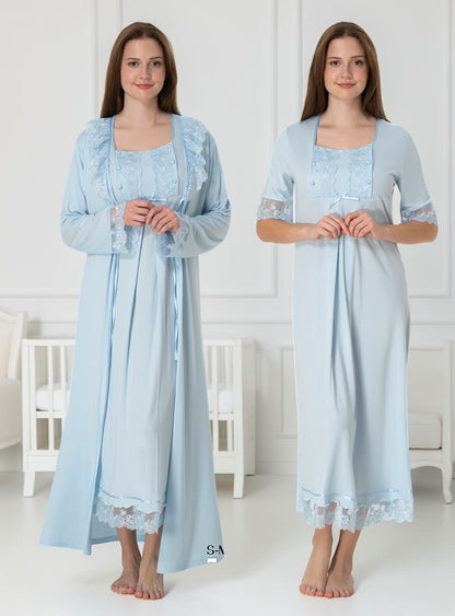 Blue 4-piece maternity set by Mini Plum – lace detail and square neck, maternity & nursing