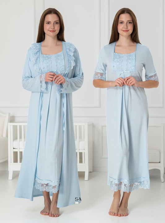 Blue 4-piece maternity set by Mini Plum – lace detail and square neck, maternity & nursing