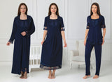 Navy 4 piece hospital bag set by Mini Plum – breastfeeding-friendly nursing nightie, pyjamas & robe hospital bag set