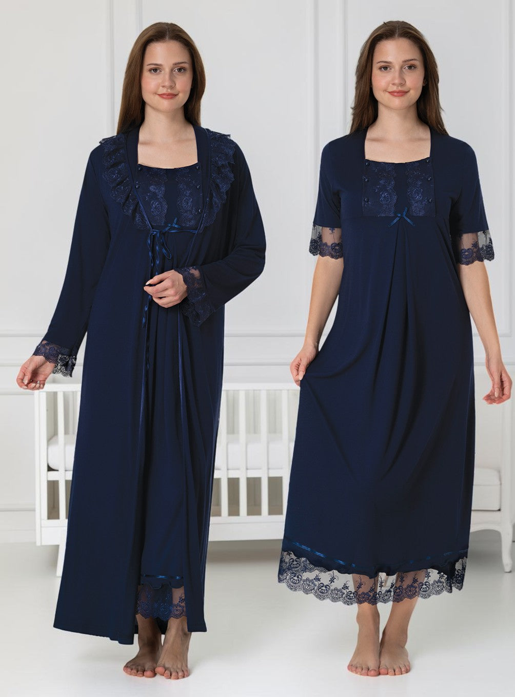Navy 4-piece maternity set by Mini Plum – lace detail and square neck, maternity & nursing