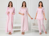 Pink 4 piece hospital bag set by Mini Plum – breastfeeding-friendly nursing nightie, pyjamas & robe hospital bag set