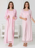 Pink 4 piece hospital bag set by Mini Plum – lace neckline & button-front nursing detail, cotton modal