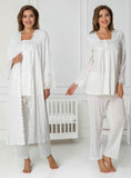 White maternity pyjama & robe set by Mini Plum – breastfeeding-friendly nursing nightwear in soft cotton modal