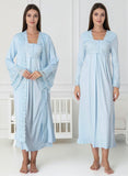 Blue maternity nightie & robe set by Mini Plum – breastfeeding-friendly nursing nightwear in soft cotton modal