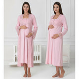 Pink maternity nightie & robe set by Mini Plum – breastfeeding-friendly nursing nightwear in soft cotton modal