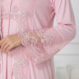 Pink maternity nightie & robe set by Mini Plum – long-sleeve breastfeeding nightwear, fabric detail