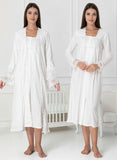 White maternity nightie & robe set by Mini Plum – breastfeeding-friendly nursing nightwear in soft cotton modal
