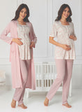 Pink maternity pyjama & robe set by Mini Plum – breastfeeding-friendly nursing nightwear in soft cotton modal