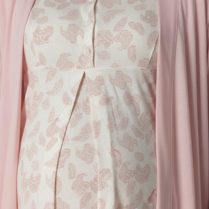 Pink pyjama & robe set by Mini Plum – paisley print and square neck, maternity & nursing