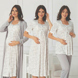Grey 4 piece hospital bag set by Mini Plum – breastfeeding-friendly nursing nightie, pyjamas & robe hospital bag set