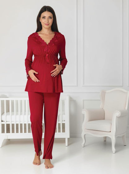 Cherry Red maternity pyjamas by Mini Plum – nursing maternity nightwear, breastfeeding button-down, hospital bag & baby shower gift