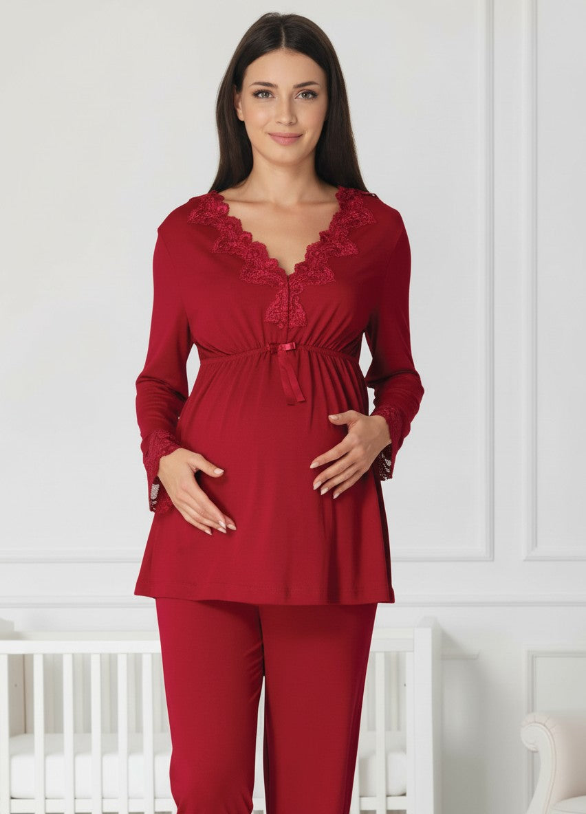 Cherry Red maternity pyjamas by Mini Plum – nursing maternity nightwear, breastfeeding button-down, hospital bag & baby shower gift