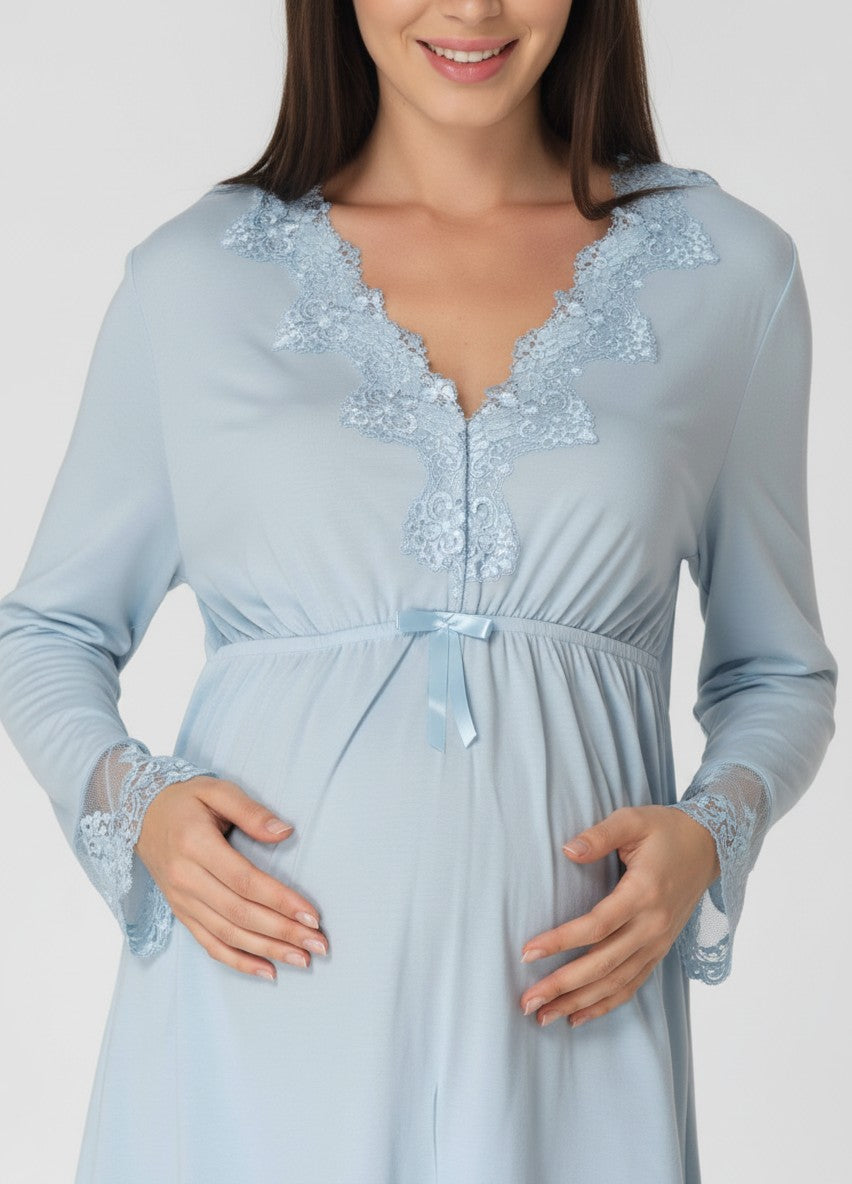 Gray maternity pyjamas by Mini Plum – nursing maternity nightwear, breastfeeding button-down, hospital bag & baby shower gift