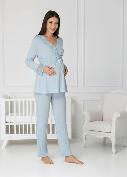 Gray maternity pyjamas by Mini Plum – nursing maternity nightwear, breastfeeding button-down, hospital bag & baby shower gift