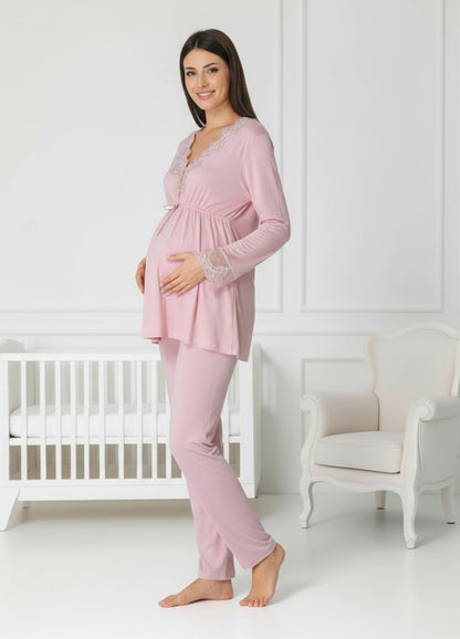 Pink maternity pyjamas by Mini Plum – nursing maternity nightwear, breastfeeding button-down, hospital bag & baby shower gift