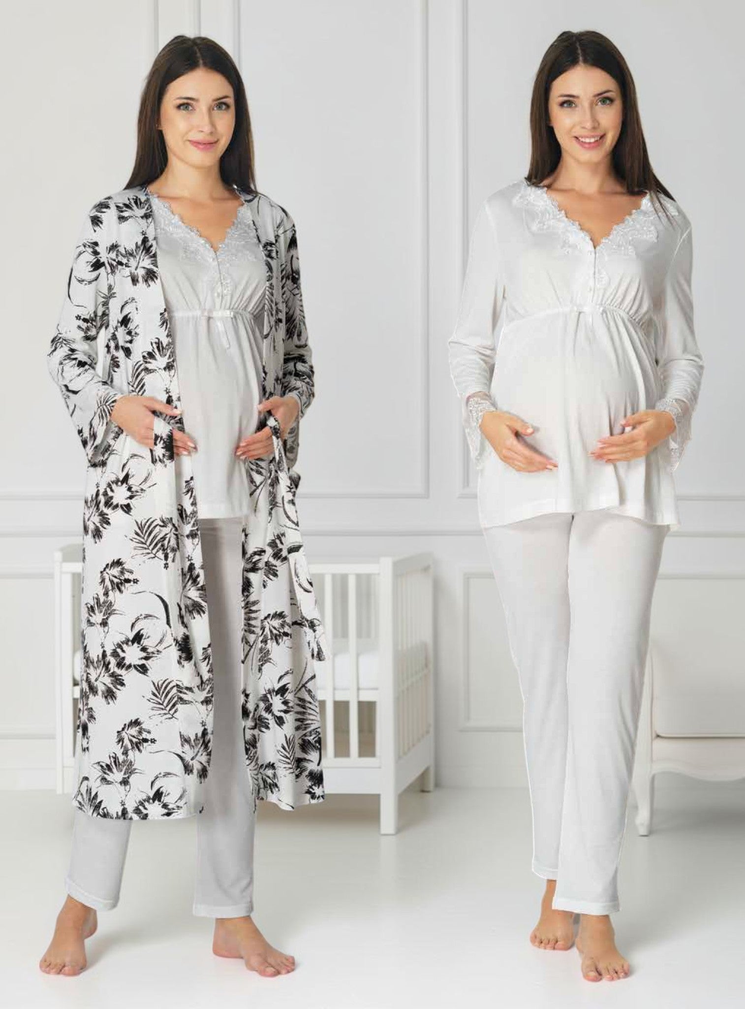 Smoke Grey maternity nightie and robe set by Mini Plum – nursing maternity nightwear, breastfeeding button-down, hospital bag & baby shower gift