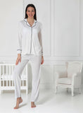White maternity pyjamas by Mini Plum – breastfeeding-friendly nursing nightwear in soft cotton modal, hospital bag ready