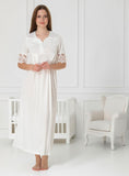 White maternity nightie by Mini Plum – breastfeeding-friendly nursing nightwear in soft cotton modal, hospital bag ready