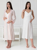 Salmon maternity nightie & robe set by Mini Plum – lace neckline & button-front nursing detail, cotton modal