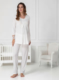 White maternity pyjamas by Mini Plum – breastfeeding-friendly nursing nightwear in soft cotton modal, hospital bag ready