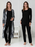Black maternity pyjama & robe set by Mini Plum – breastfeeding-friendly nursing nightwear in soft cotton modal