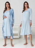 Blue maternity pyjama & robe set by Mini Plum – breastfeeding-friendly nursing nightwear in soft cotton modal