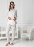 White maternity nightie & robe set by Mini Plum – breastfeeding-friendly nursing nightwear in soft cotton modal