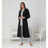 Black maternity nightie by Mini Plum – breastfeeding-friendly nursing nightwear in soft cotton modal, hospital bag ready