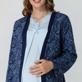 Navy maternity nightie by Mini Plum – lace neckline & button-front nursing detail, cotton modal