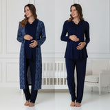 Navy maternity nightie by Mini Plum – side view, bump-friendly fit for pregnancy & postpartum