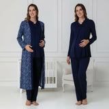 Navy maternity nightie by Mini Plum – long-sleeve breastfeeding nightwear, fabric detail