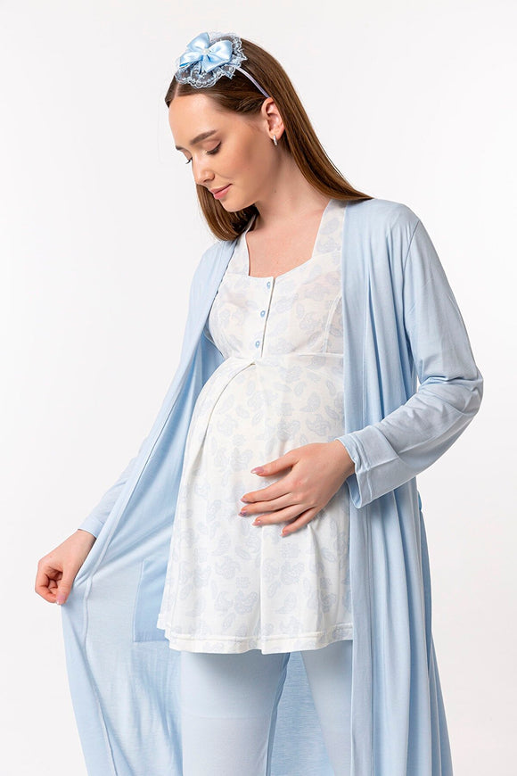 short sleeve blue maternity pyjamas maternity robe