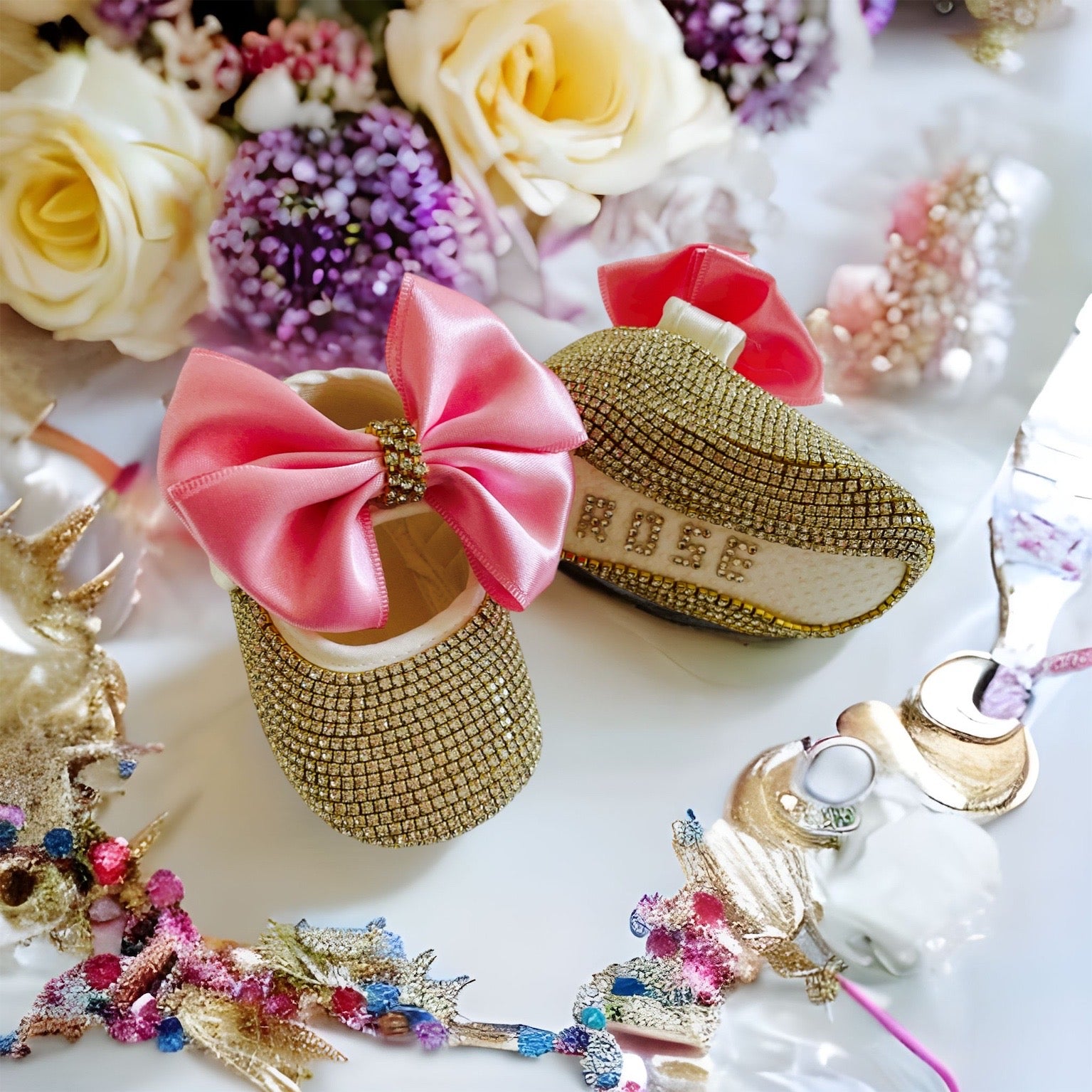 Pink and gold baby shoes online