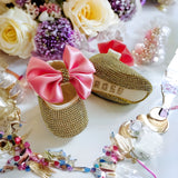pink gold baby shoes bling headband gift set