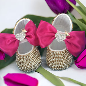 Hot Pink Bling Baby Shoes gold