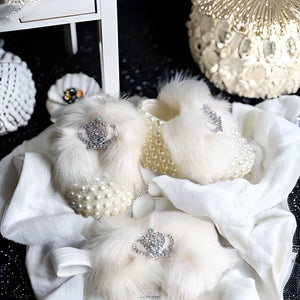 faux fur baby girl shoes white bling headband