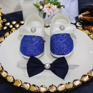 blue navy baby boy shoes bow tie personalised christening gift