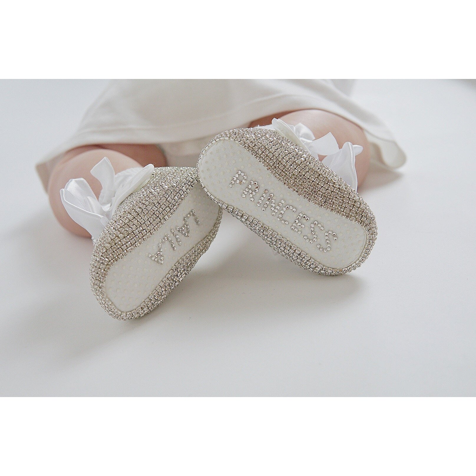 Swarovski Crystal Handmade White Baby Girl s Shoes and Headband Set