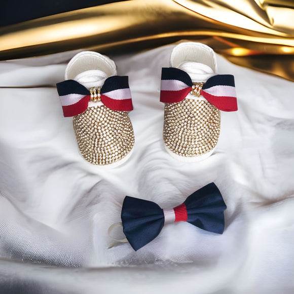 designer baby shoes boy bling bow tie navy red