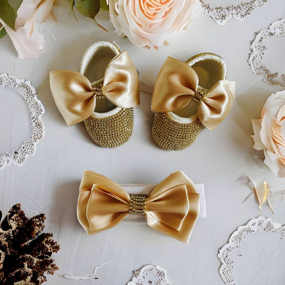 Bling Baby Shoes and Headband gold beige girl gift 