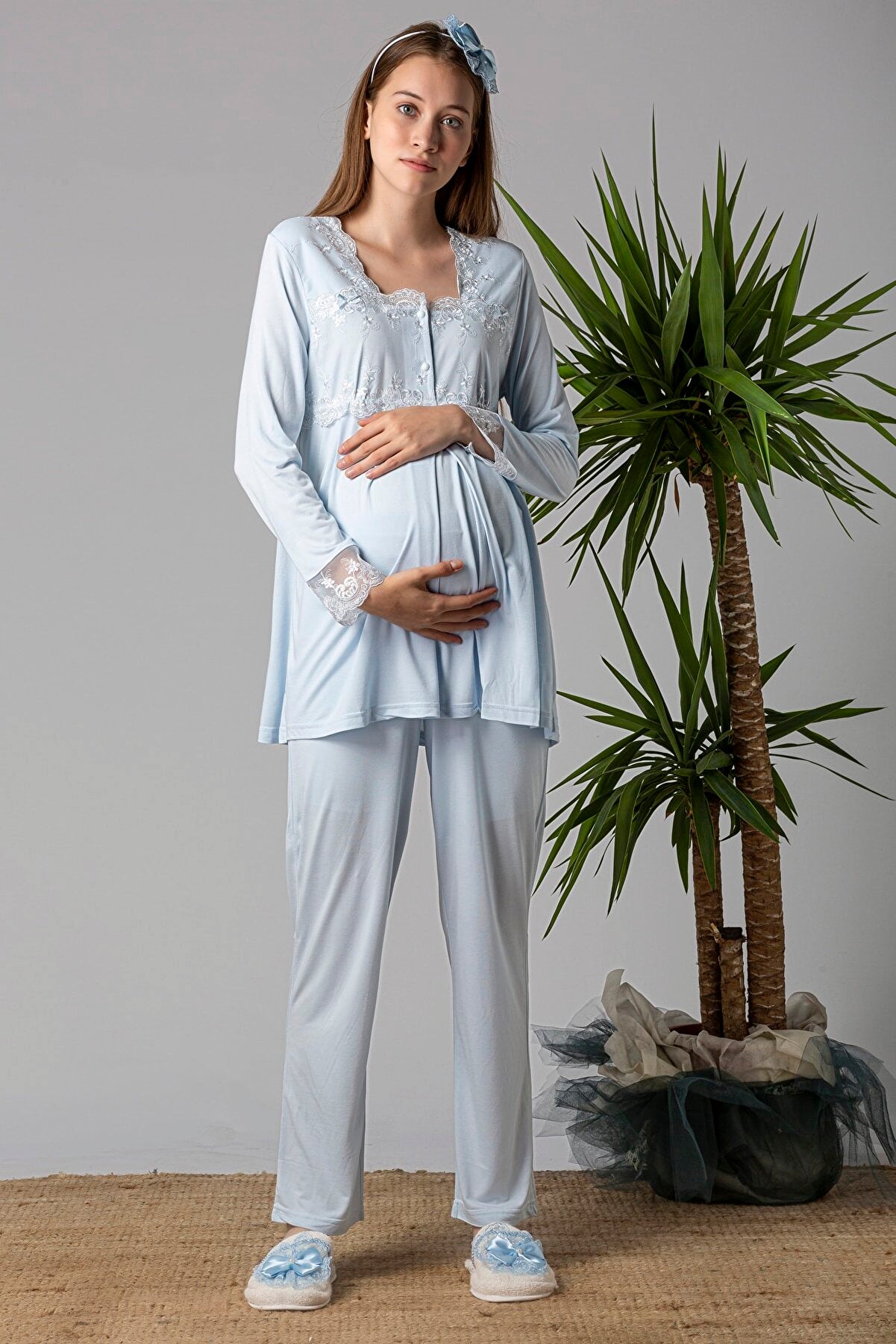 maternity pyjamas and robe blue short sleeve labor delivery elegant
