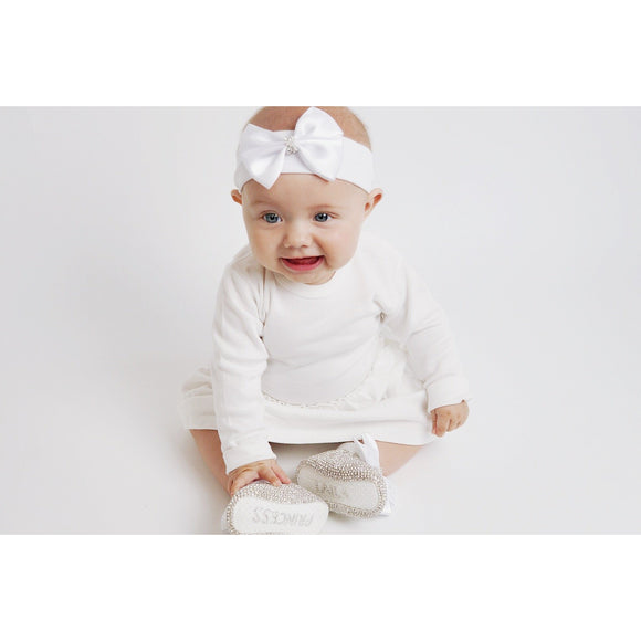 Swarovski Crystal Handmade White Baby Girl's Shoes and Headband Set - miniplum