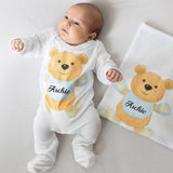 personalised baby boy coming home outfit - teddy bear