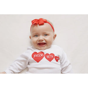 Personalised Unisex 3 Hearts 3 Names Baby Bodysuit - miniplum