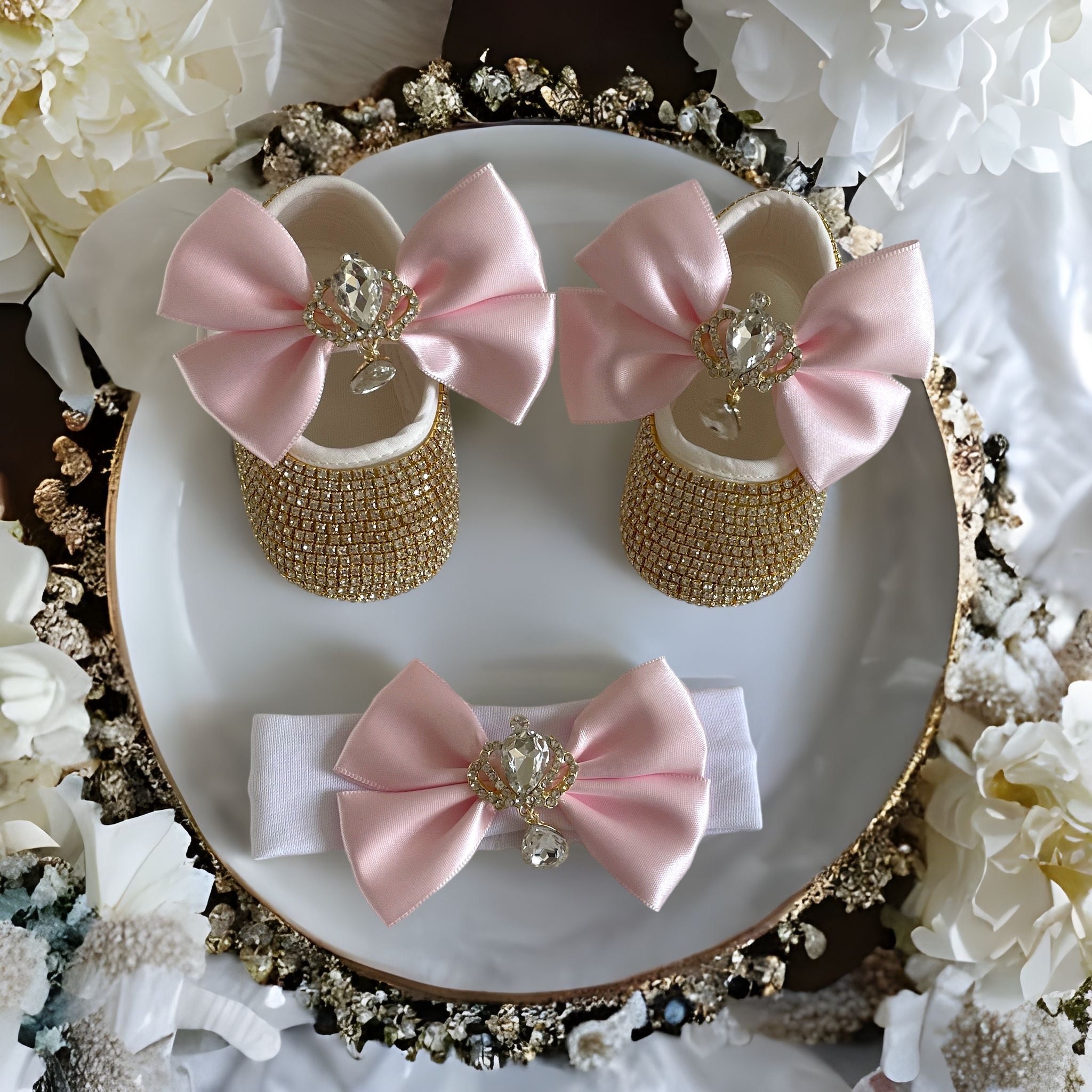 Pink Bling Baby Shoes with Diamante Charm - Main Image