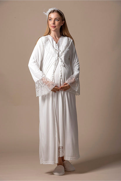 White Lace Maternity Nightdress & Robe Set – Nursing